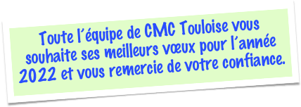 Toute l’équipe de CMC Touloise vous souhaite ses meilleurs vœux pour l’année 2022 et vous remercie de votre confiance.